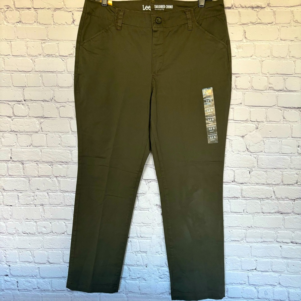 LEE Eased Fit Slim Straight Mid Rise Green Tailored Chino Pants--NWT--12S - Picture 8 of 15